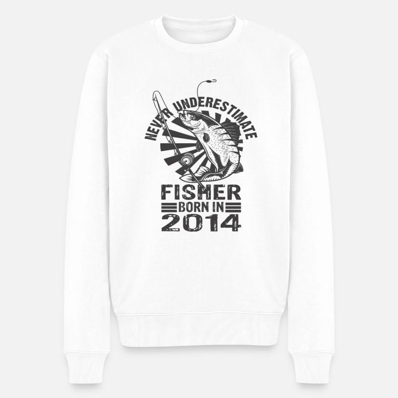 Ne sous-estimez jamais un pêcheur né en 2014 - Pull Premium bio Homme - blanc