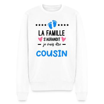 Annonce grossesse famille s'agrandit - Pull Premium bio Homme - blanc - Devant - Thijin (182cm)