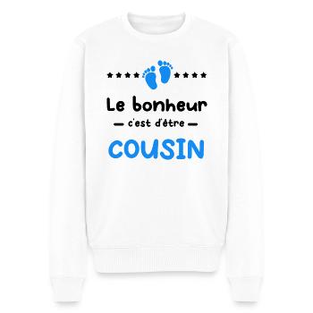 Annonce grossesse bonheur Cousin - Pull Premium bio Homme - blanc - Devant - Thijin (182cm)