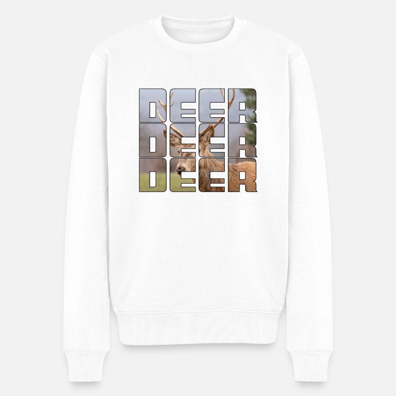 Hirsch - Männer Premium Bio Pullover - Weiß