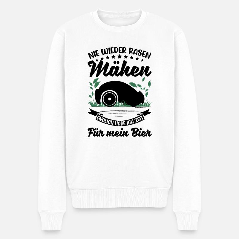 Mähroboter Bier Rasenmähroboter - Männer Premium Bio Pullover - Weiß