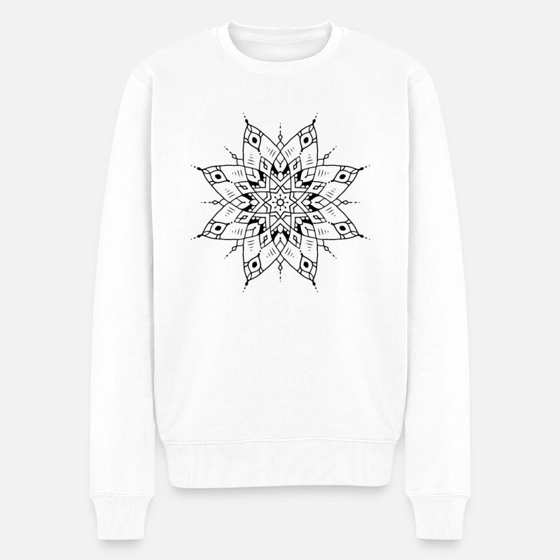 Blume Mandala - Männer Premium Bio Pullover - Weiß