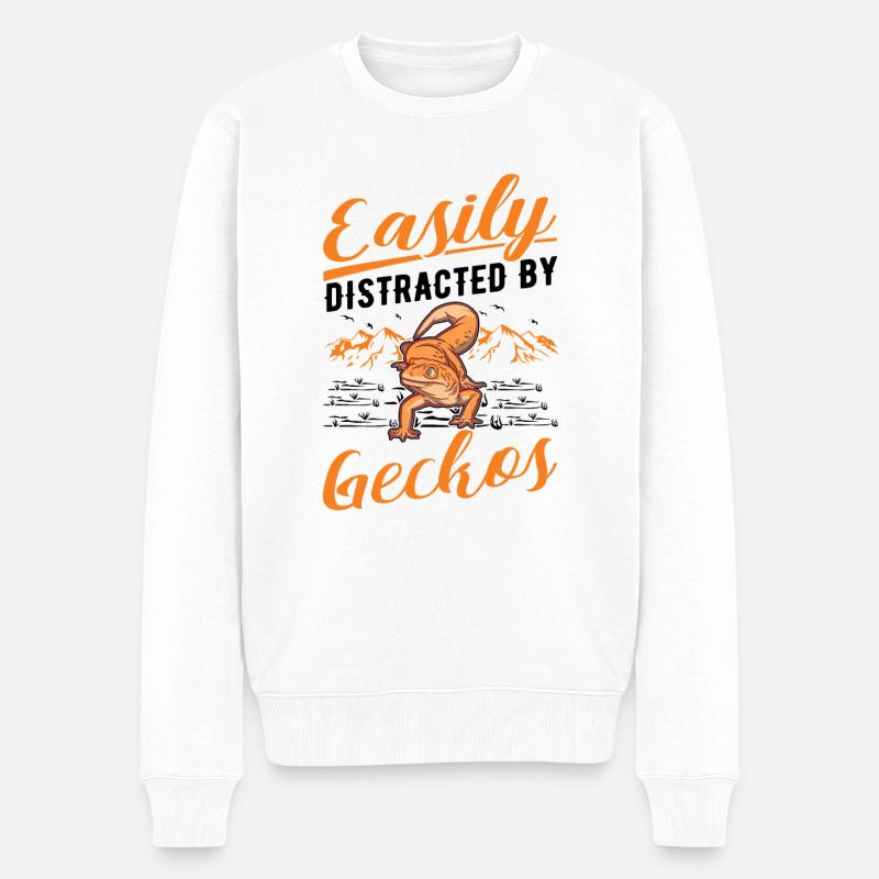 Easily distracted by Geckos Leopardgecko - Männer Premium Bio Pullover - Weiß
