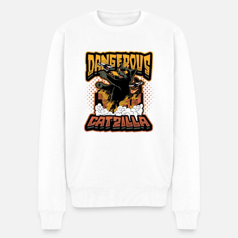 Gefährlicher Catzilla - Männer Premium Bio Pullover - Weiß