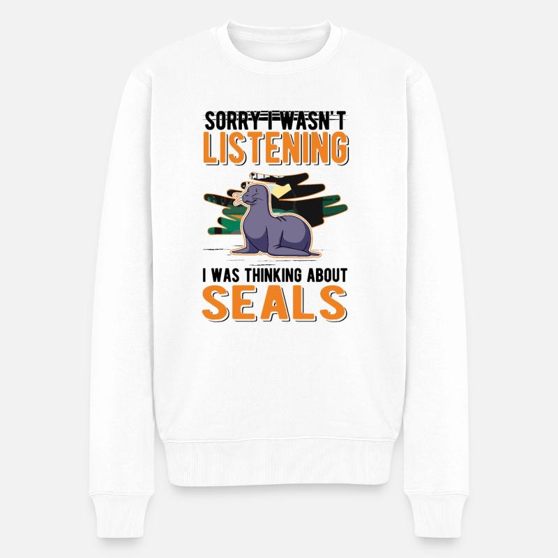 Robbe Geschenk Seelöwe - Männer Premium Bio Pullover - Weiß