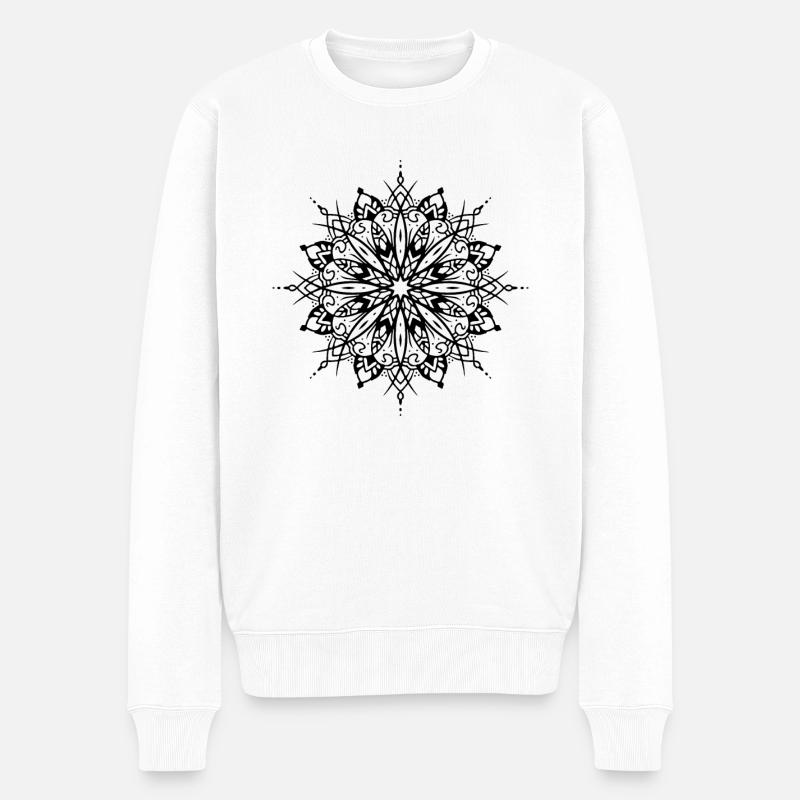 Blume Mandala - Männer Premium Bio Pullover - Weiß