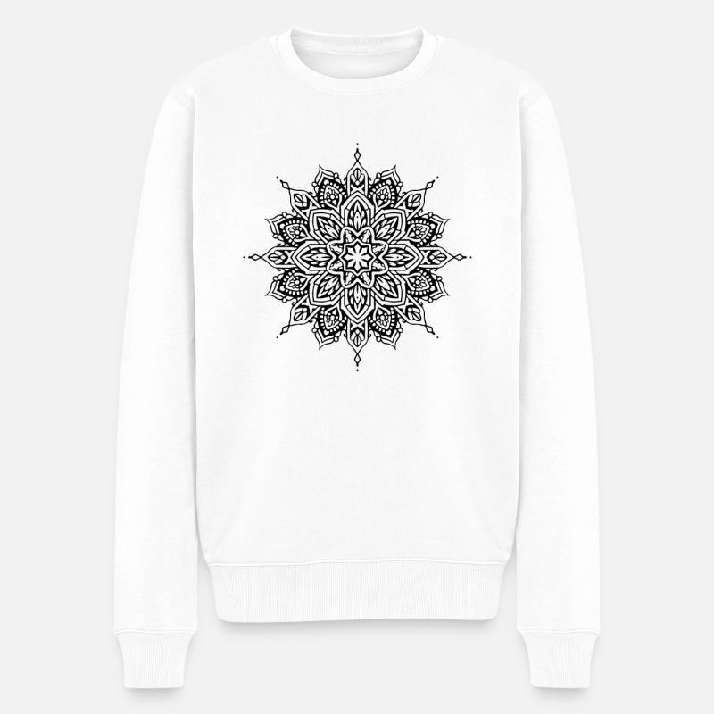 Blume Mandala - Männer Premium Bio Pullover - Weiß