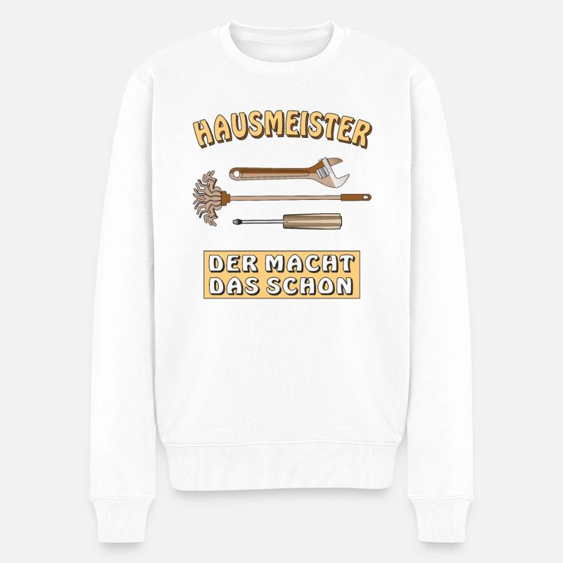 HAUSMEISTER DER MACHT DAS SCHON - Männer Premium Bio Pullover - Weiß