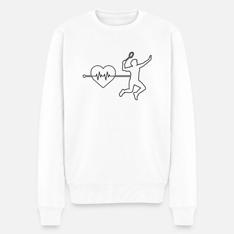 Badminton Herzschlag - Männer Premium Bio Pullover - Weiß