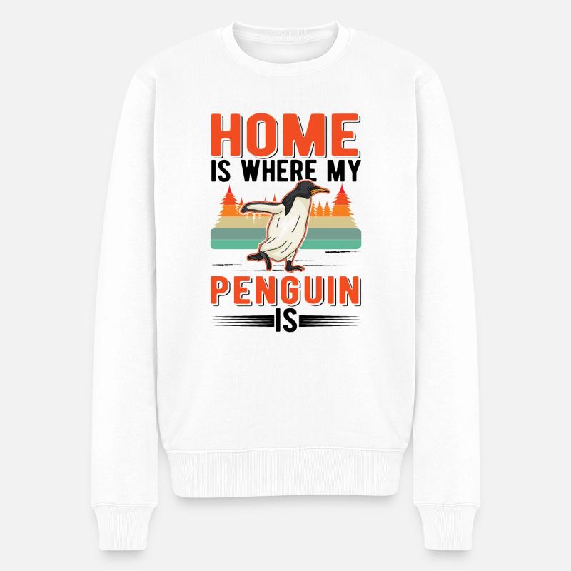 Zuhause ist wo mein Pinguin ist - Männer Premium Bio Pullover - Weiß