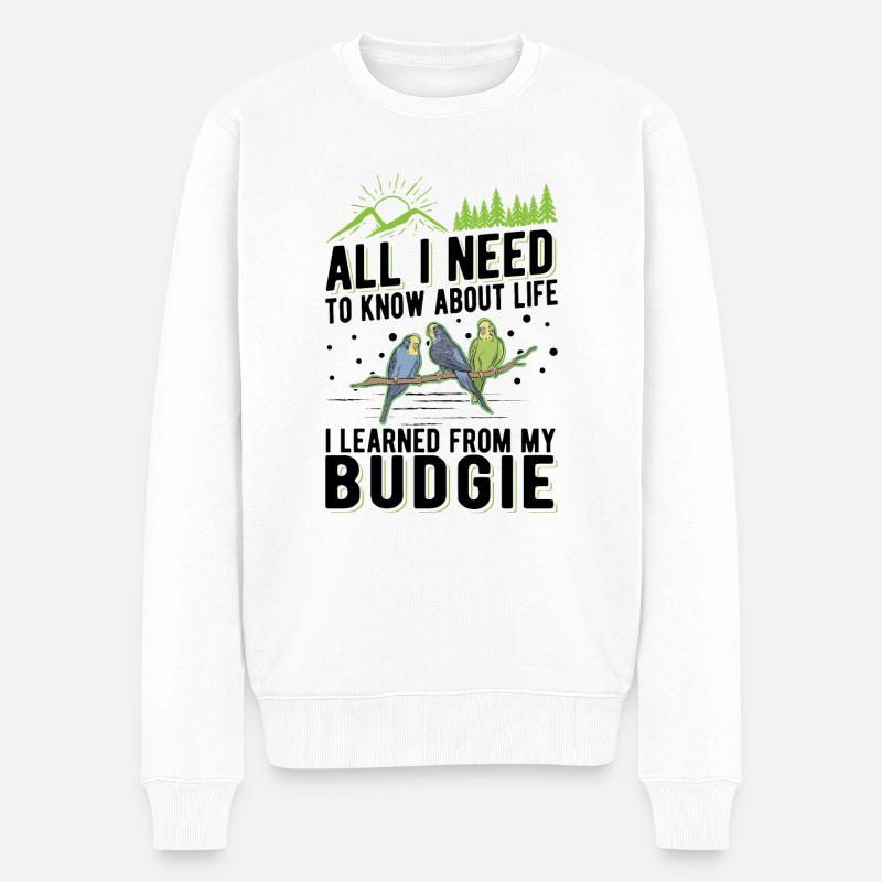 Budgerigar Welli Perruche Cockatiel - Pull Premium bio Homme - blanc