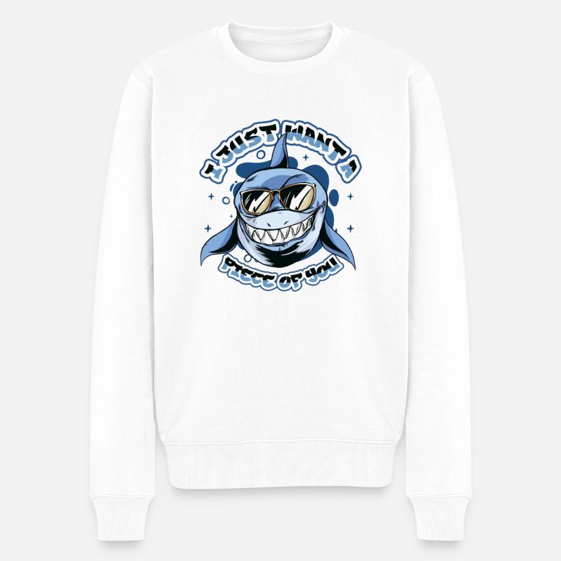 Ich Will Nur Ein Stück Von Dir, Hai - Männer Premium Bio Pullover - Weiß