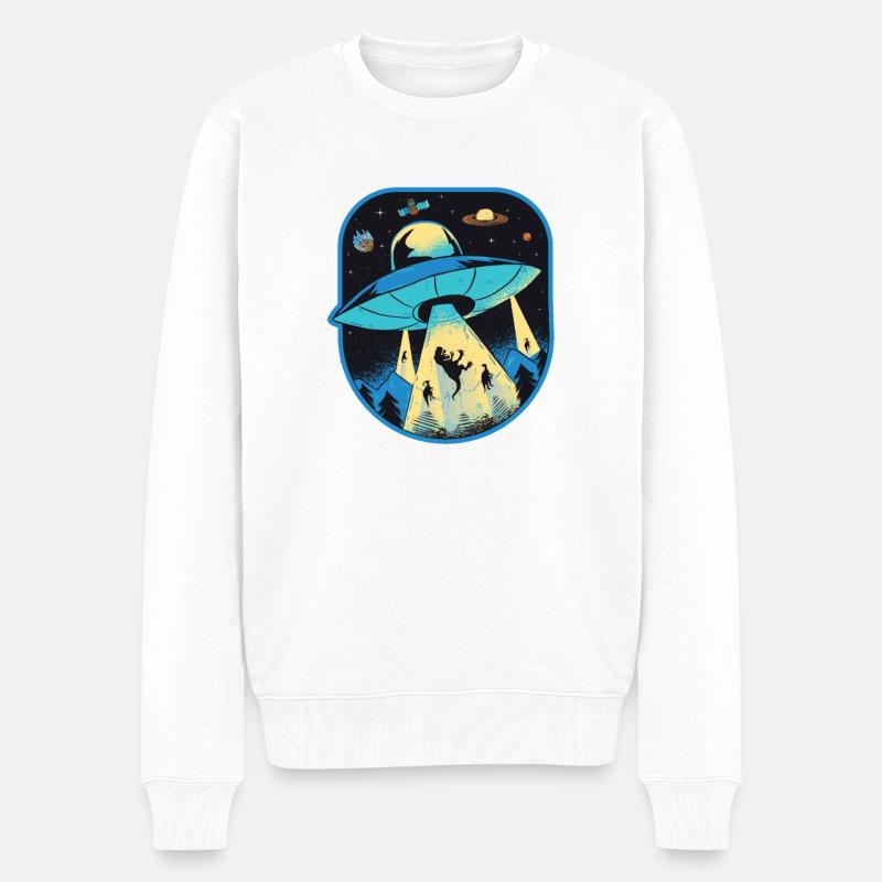 Ufo Dinosaurier, Alien-entführung - Männer Premium Bio Pullover - Weiß