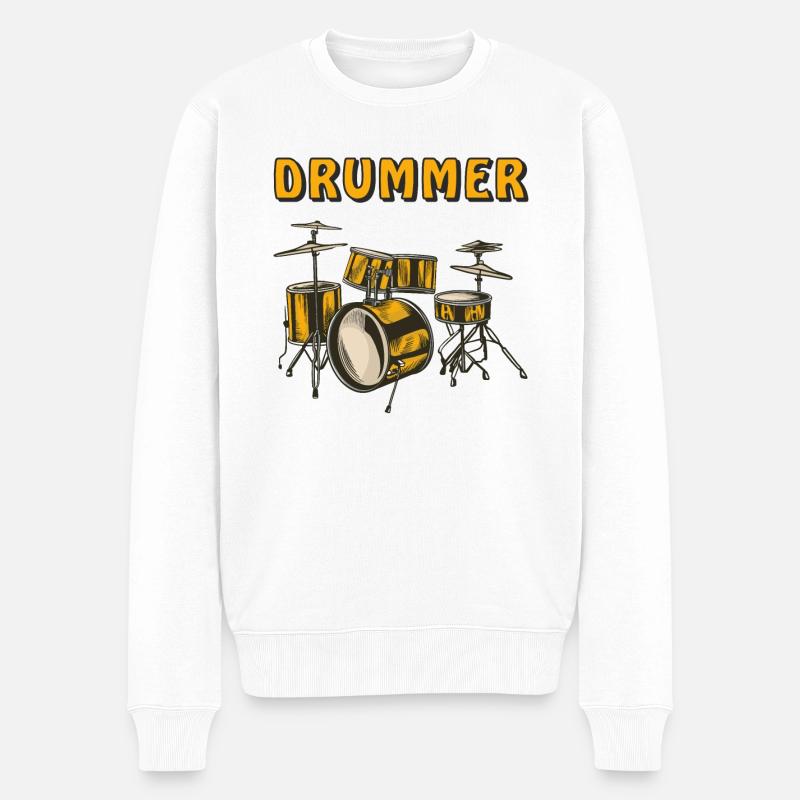DRUMMER - Männer Premium Bio Pullover - Weiß