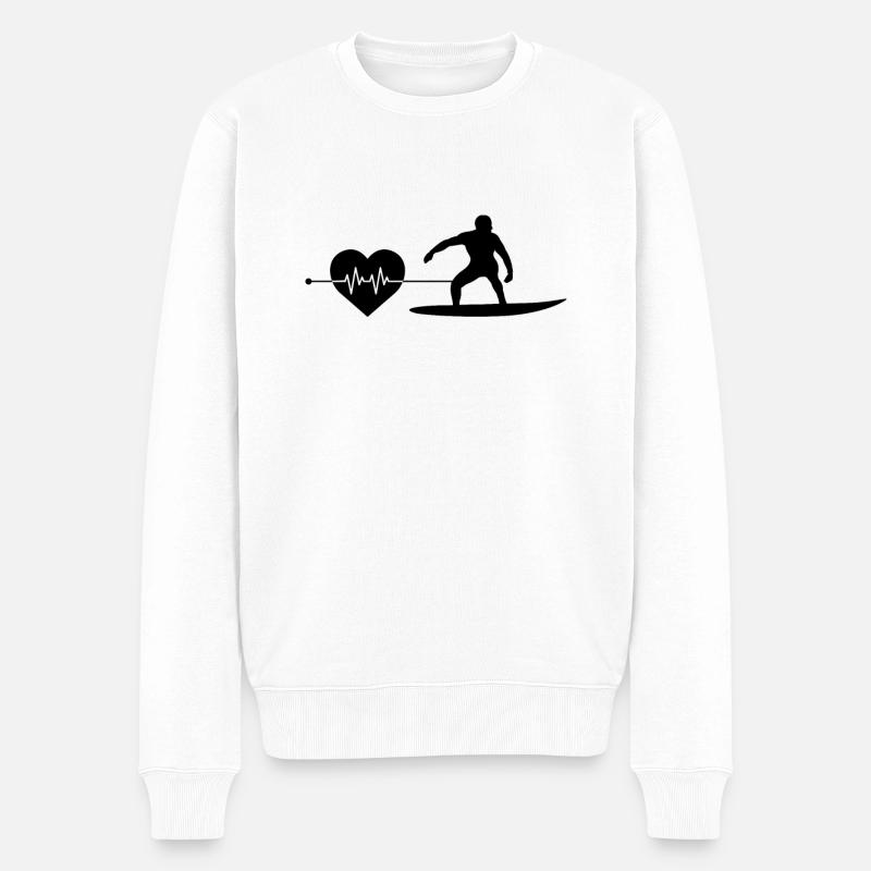 Surfen Herzschlag - Männer Premium Bio Pullover - Weiß