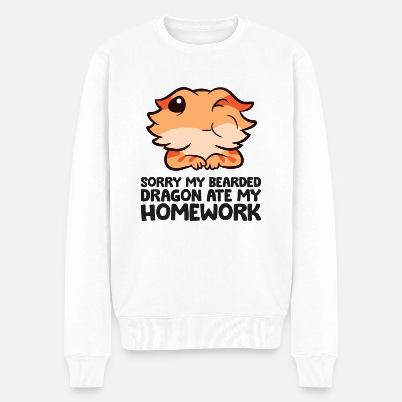Désolé mon dragon barbu a mangé mes devoirs - Pull Premium bio Homme - blanc