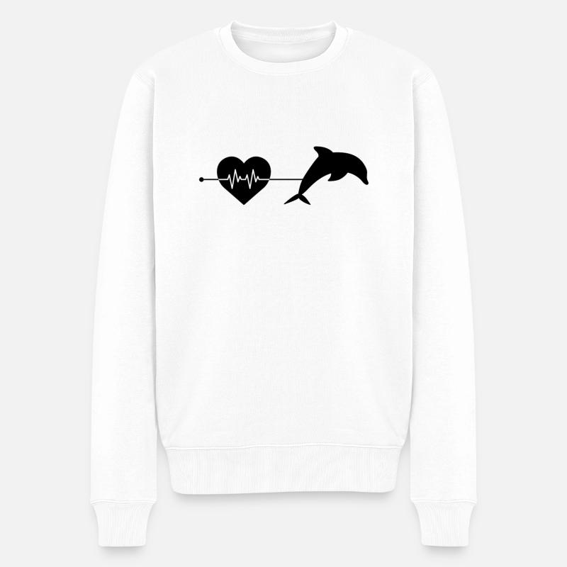 Delfin Herzschlag - Männer Premium Bio Pullover - Weiß