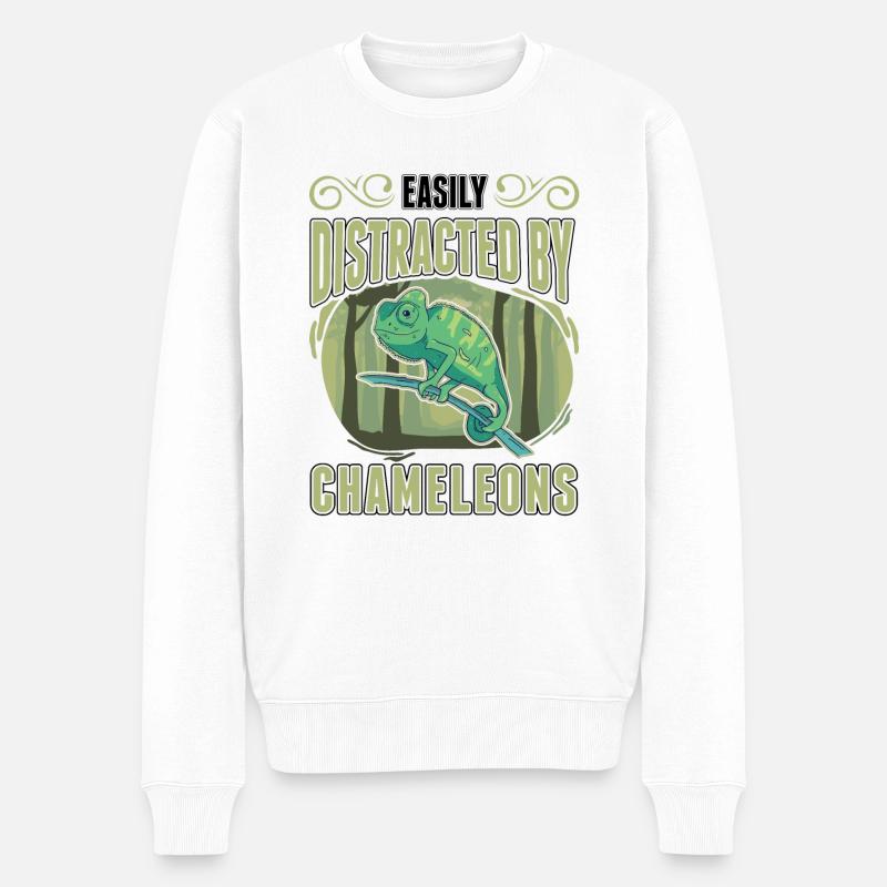 Easily distracted by Chameleons Chamäleon - Männer Premium Bio Pullover - Weiß