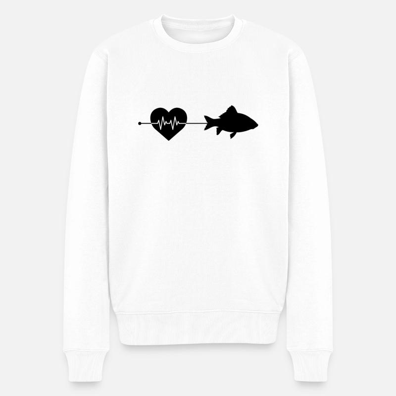 Fisch Herzschlag - Männer Premium Bio Pullover - Weiß