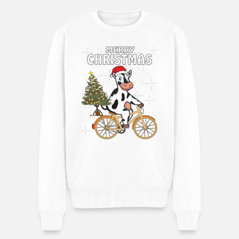 VACHE VÉLO NOËL JOYEUX NOËL - Pull Premium bio Homme - blanc