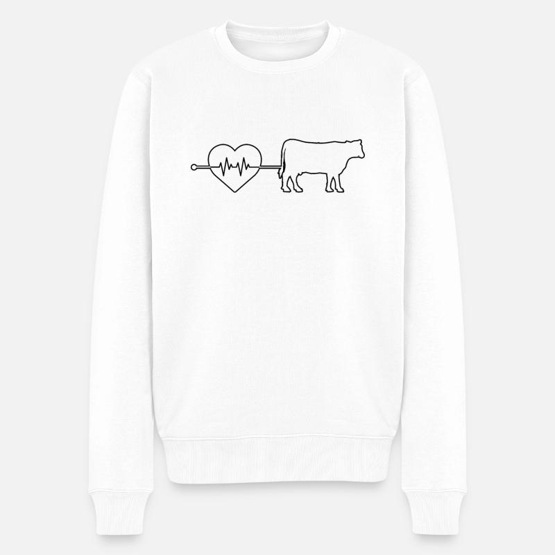 Kuh Herzschlag - Männer Premium Bio Pullover - Weiß