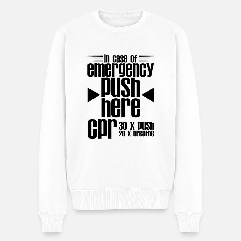 In Case Of Emergency, Push Here, Cpr 4 - Männer Premium Bio Pullover - Weiß