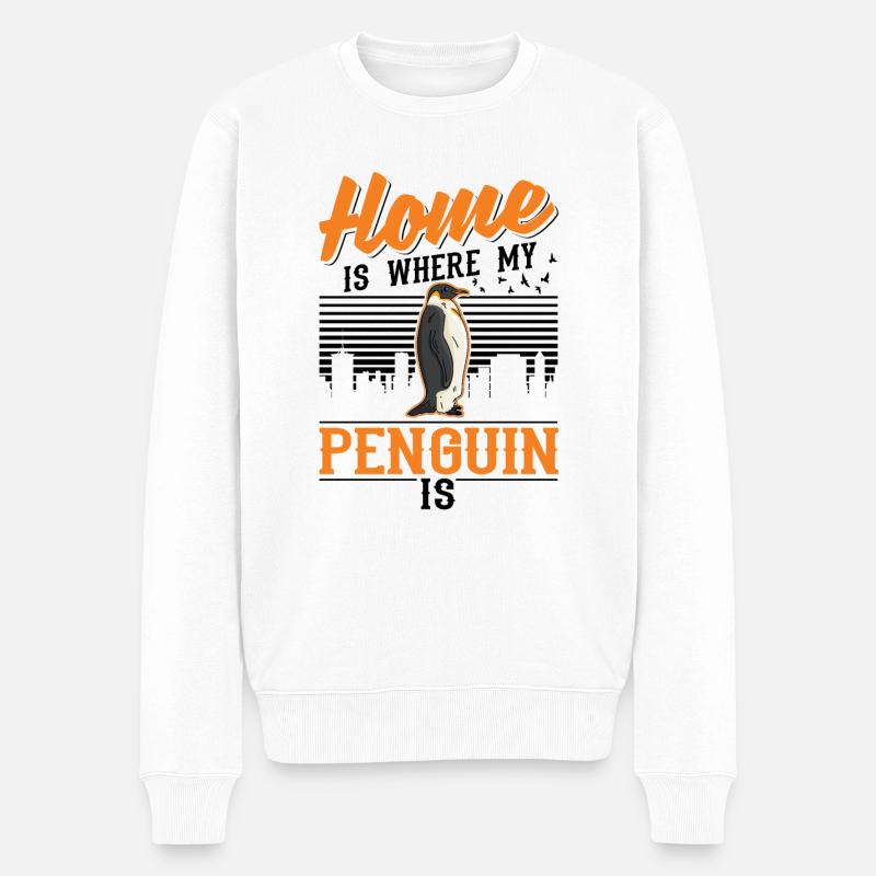 Zuhause ist wo mein Pinguin ist - Männer Premium Bio Pullover - Weiß