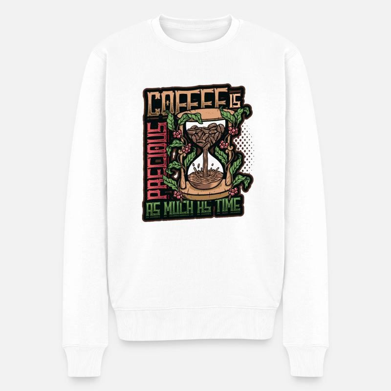 Kaffee Ist Kostbar, Wie Die Zeit, Kaffeeliebhaber - Männer Premium Bio Pullover - Weiß