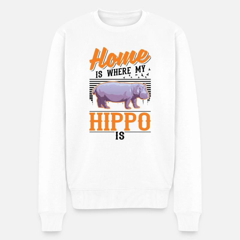 Zuhause ist wo mein Nilpferd ist Flusspferd - Männer Premium Bio Pullover - Weiß