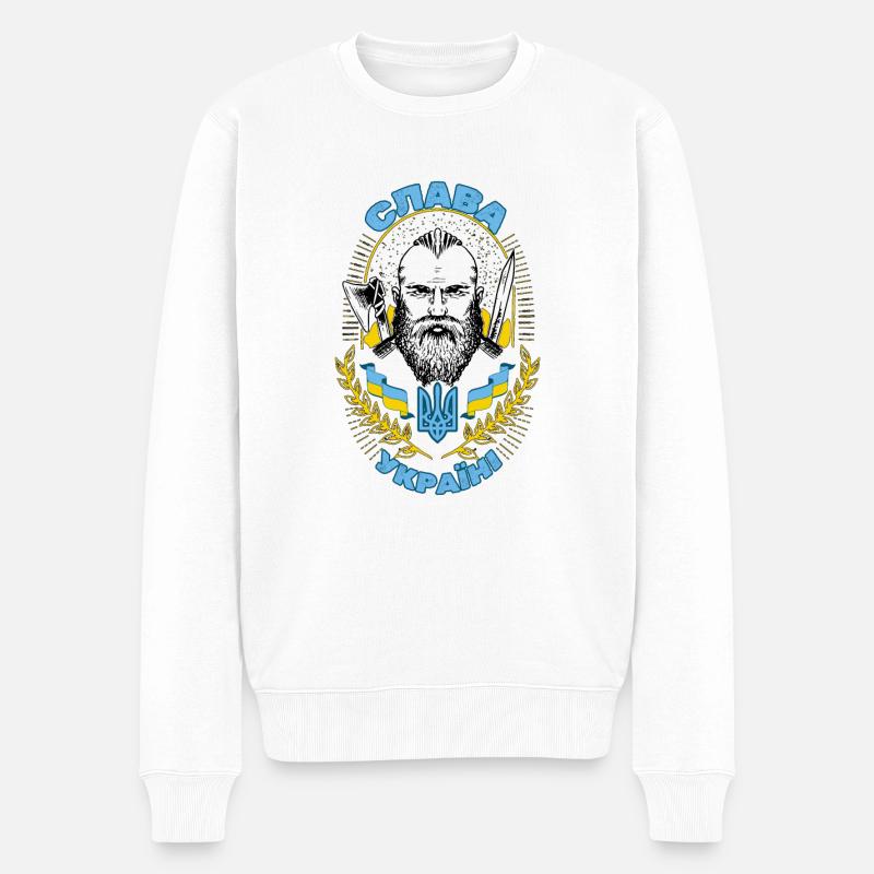 Ukraine Made in Ukraine Слава Україні - ukrainisch - Männer Premium Bio Pullover - Weiß