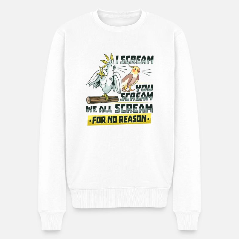 Oiseau tropical Cry Perroquet Cacatoès - Pull Premium bio Homme - blanc