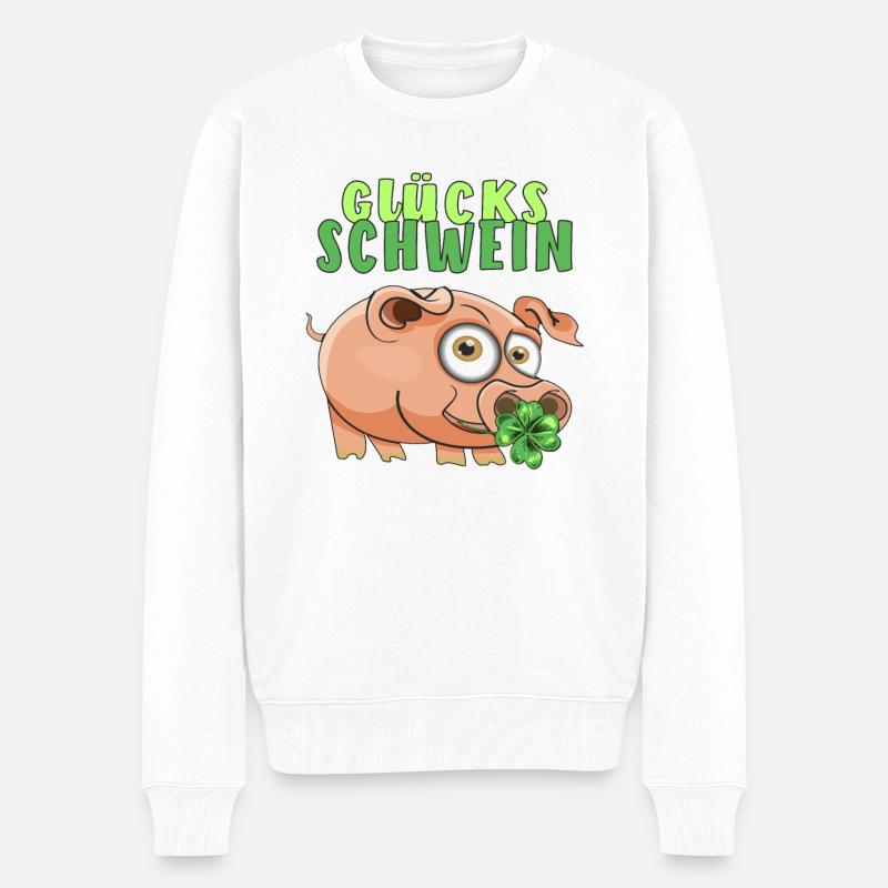 GLÜCKS SCHWEIN - Männer Premium Bio Pullover - Weiß