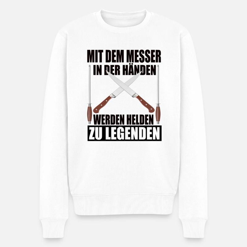 Fleischer Metzger Schlachter Messer - Männer Premium Bio Pullover - Weiß