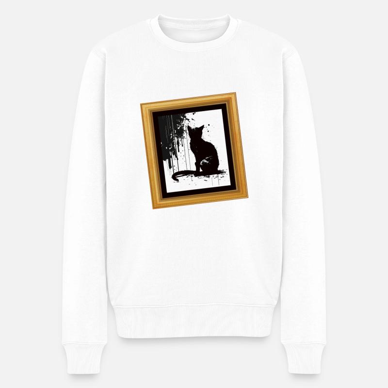 Cat Stencil White and Black - Männer Premium Bio Pullover - Weiß