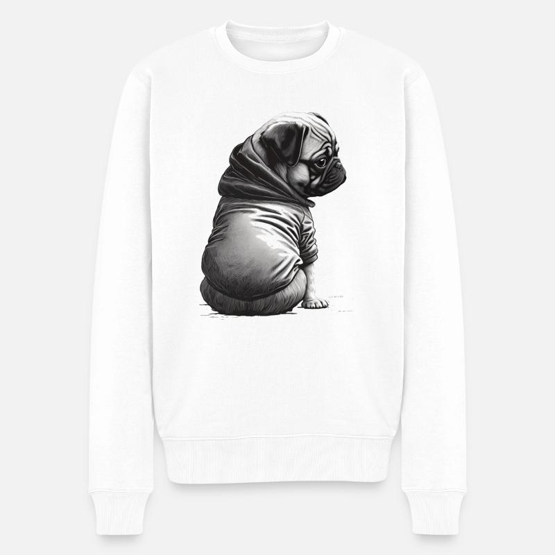 Mops stencil design hvid og sort - Økologisk premium-sweatshirt til mænd - hvid