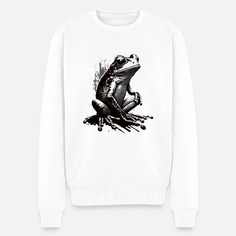 Frosch Stencil Design Kunst - Männer Premium Bio Pullover - Weiß