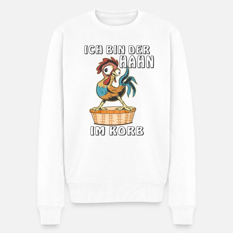 ICH BIN DER HAHN IM KORB - Männer Premium Bio Pullover - Weiß
