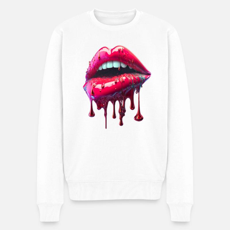tropfende Lippen - Männer Premium Bio Pullover - Weiß