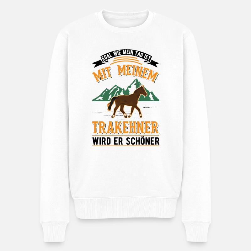 Trakehner Geschenk Trakehner Pferd - Männer Premium Bio Pullover - Weiß