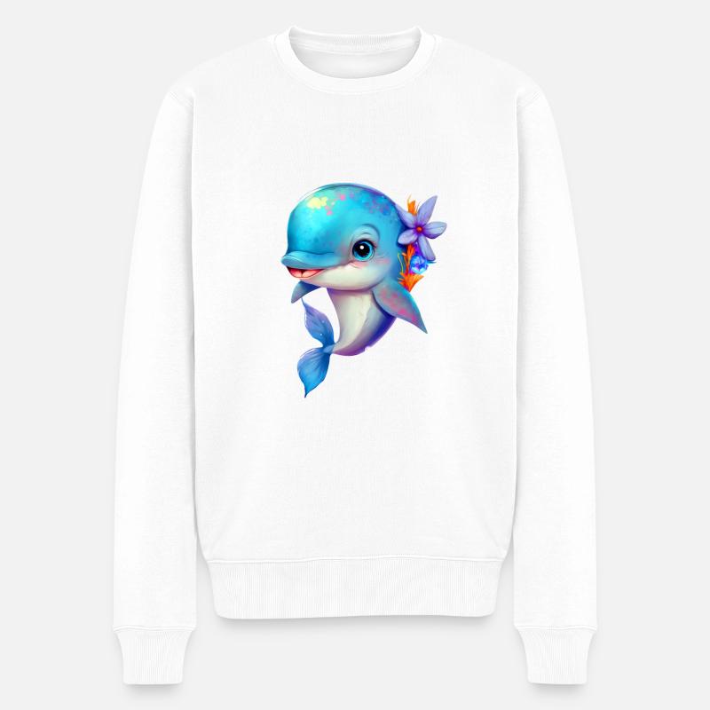Delfin Tier süß wild Zoo meer ozean natur kind - Männer Premium Bio Pullover - Weiß