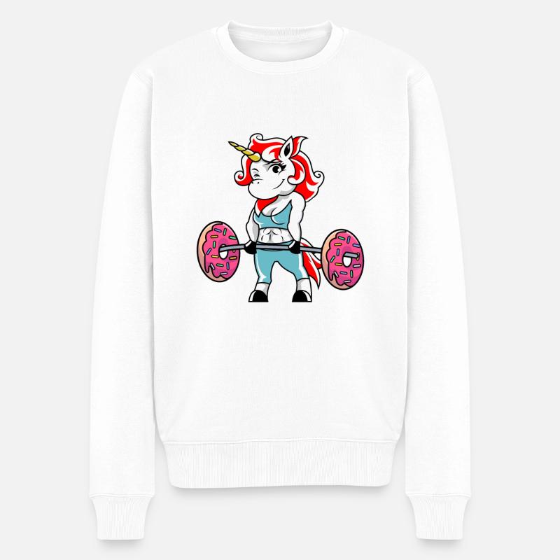Einhorn Kreuzheben - Männer Premium Bio Pullover - Weiß