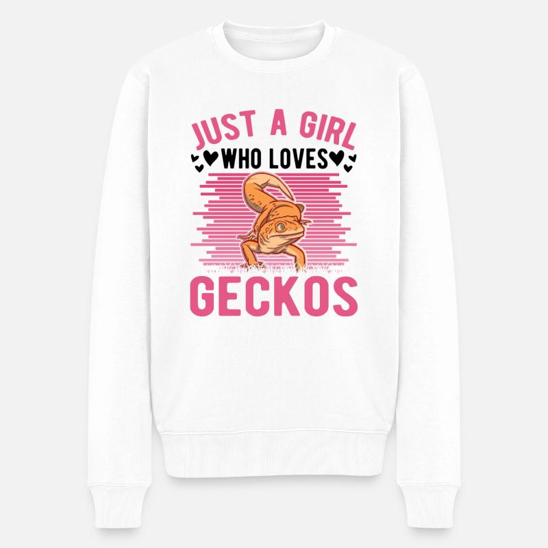 Gecko Mädchen Leopardengecko - Männer Premium Bio Pullover - Weiß