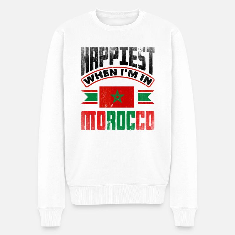 Maroc Maroc Maroc Drapeau Le plus heureux quand im In - Pull Premium bio Homme - blanc