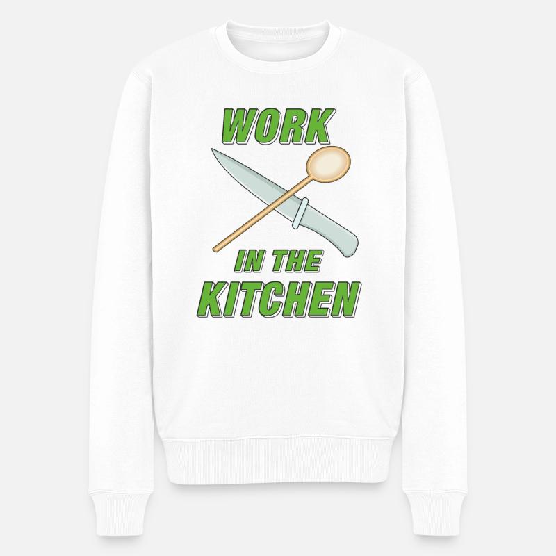 WORK IN THE KITCHEN - Männer Premium Bio Pullover - Weiß