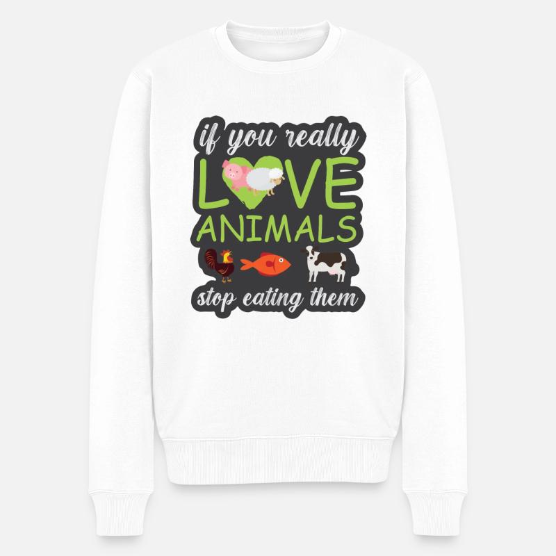 Vegan Fleischlos Tierlieb & Veganer - Männer Premium Bio Pullover - Weiß