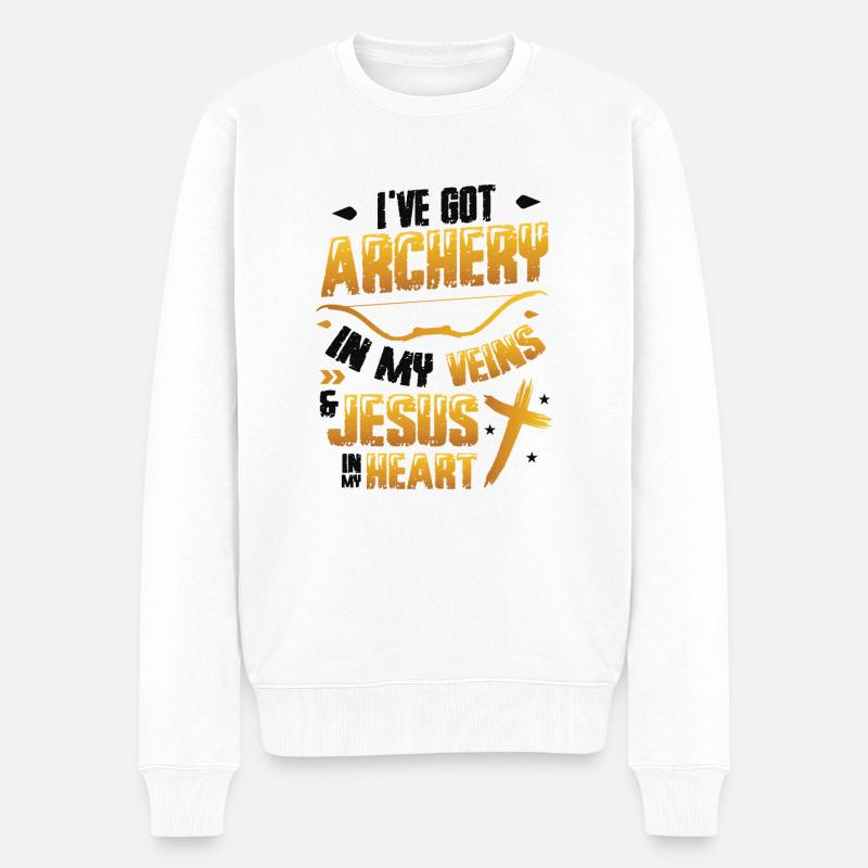 Archer religieux, Tir à l’arc - Pull Premium bio Homme - blanc