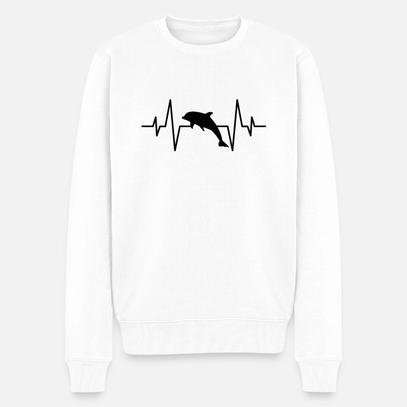 Delfin Herzschlag - Männer Premium Bio Pullover - Weiß
