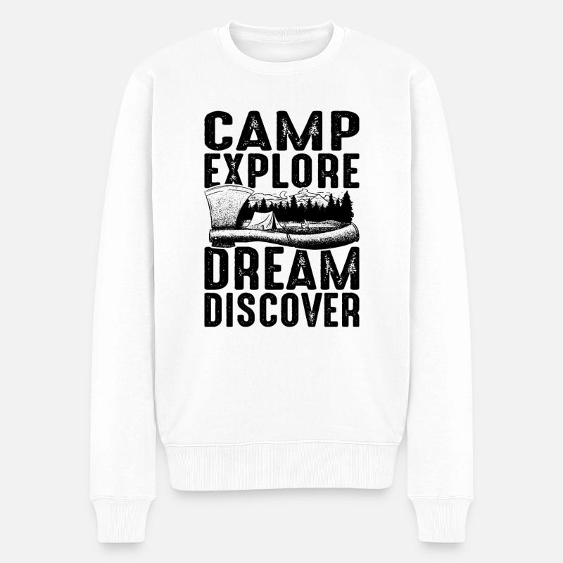 Camp Explore Dream Discover - Männer Premium Bio Pullover - Weiß