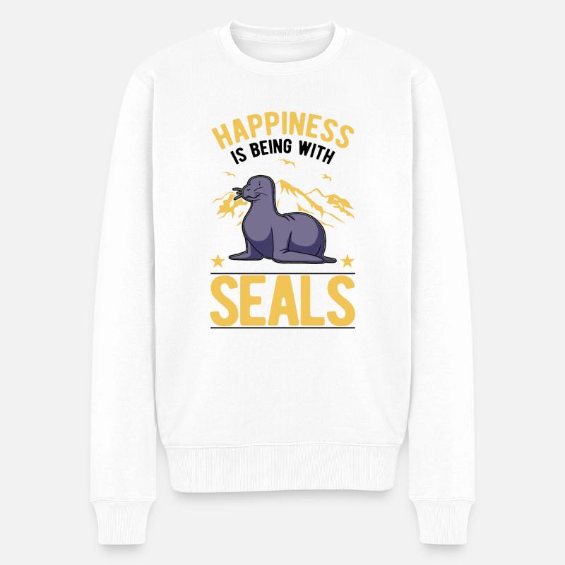 Robbe Glück Sea Lion Seelöwe - Männer Premium Bio Pullover - Weiß