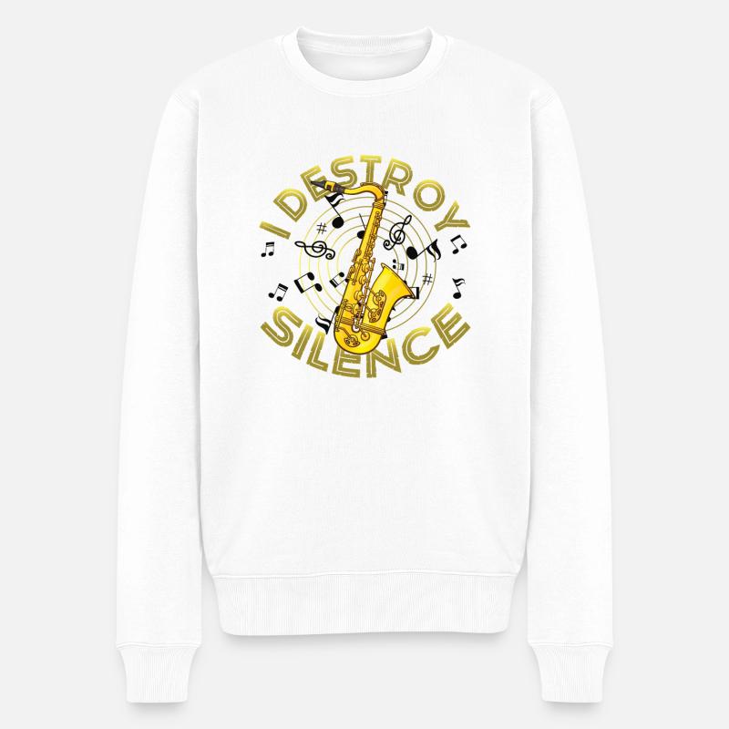 Ich Zerstöre Die Stille, Lustiges Saxophon - Männer Premium Bio Pullover - Weiß
